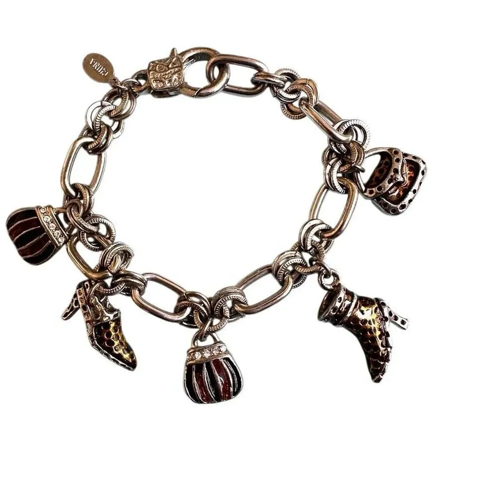 Silver tone Cookie Lee Fashionista High Heel Shoes Purses Charm Bracelet